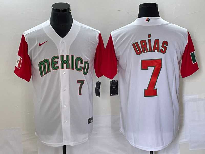 Mens Mexico Baseball #7 Julio Urias Number 2023 White Red World Classic Stitched Jersey21